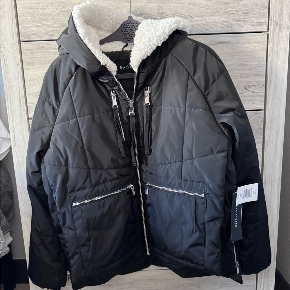 Bagatelle Black Bomber Jacket with Sherpa hood.  Never worn with tags!